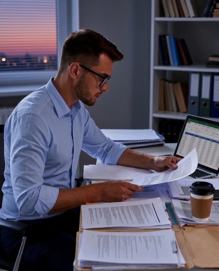 Reviewing internal controls and financial documentation at a desk